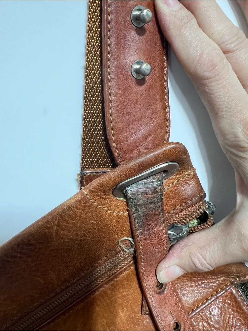 Vintage Bosca Ballistic Nylon and Amber Brown Leather Slim Messenger Bag